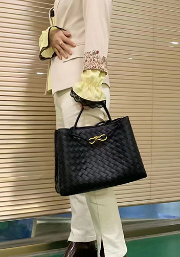 Allegria Woven Large Leather Shoulder Bag Black