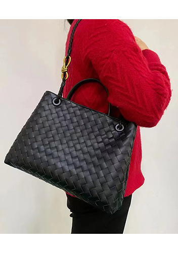 Allegria Woven Large Leather Shoulder Bag Black
