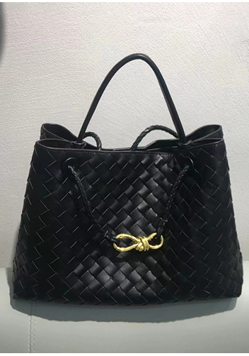 Allegria Woven Large Leather Shoulder Bag Black