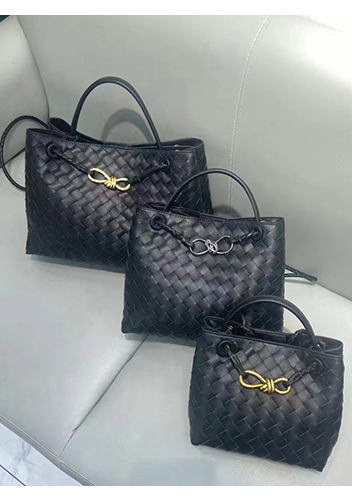 Allegria Woven Large Leather Shoulder Bag Black