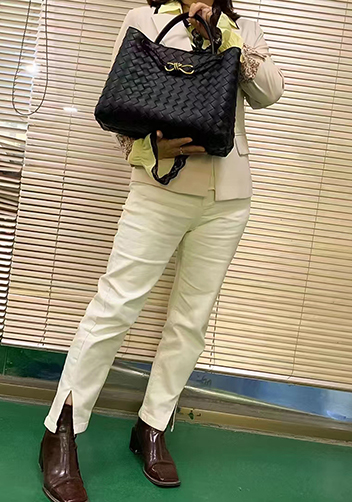 Allegria Woven Large Leather Shoulder Bag Black