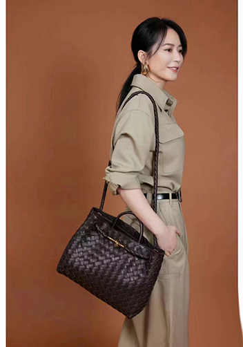 Allegria Woven Large Leather Shoulder Bag Choco