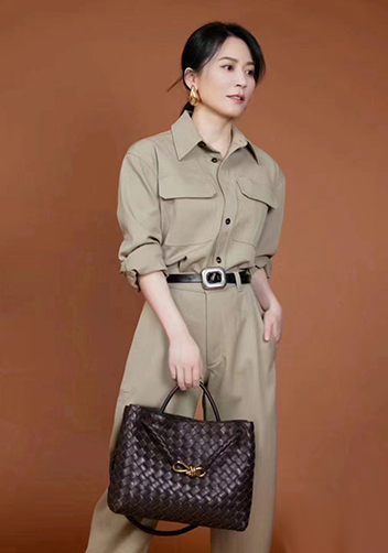 Allegria Woven Large Leather Shoulder Bag Choco