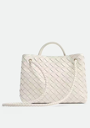 Allegria Woven Large Leather Shoulder Bag Cream
