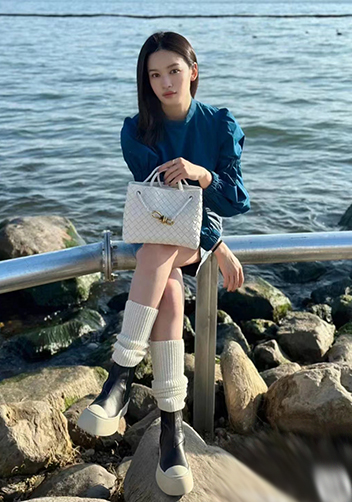 Allegria Woven Large Leather Shoulder Bag Cream