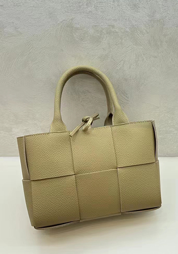 Mia Woven Leather 6 Squares Medium Tote Beige