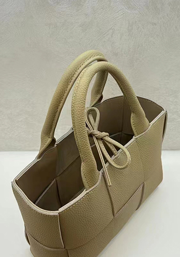 Mia Woven Leather 6 Squares Medium Tote Beige