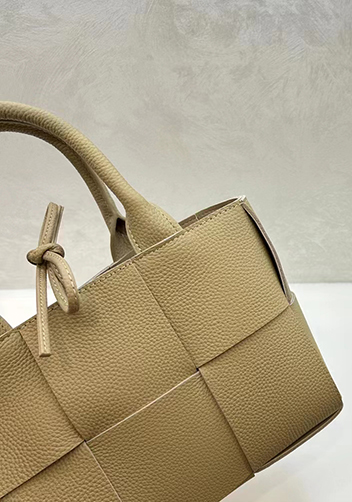 Mia Woven Leather 6 Squares Medium Tote Beige