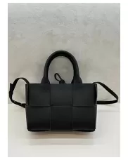 Mia Woven Leather 6 Squares Medium Tote Black