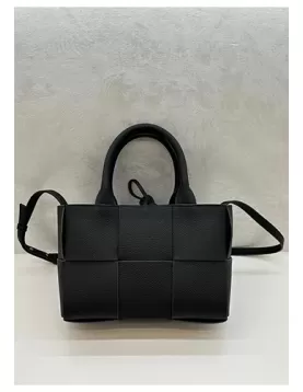 Mia Woven Leather 6 Squares Medium Tote Black