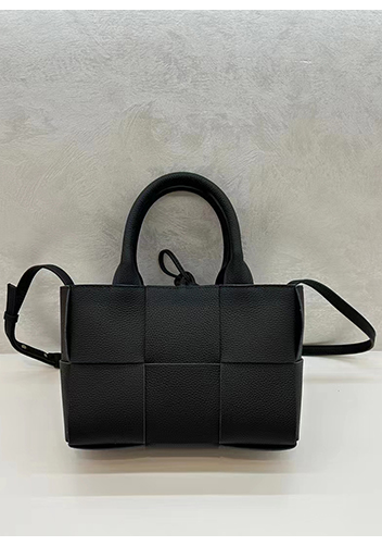 Mia Woven Leather 6 Squares Medium Tote Black