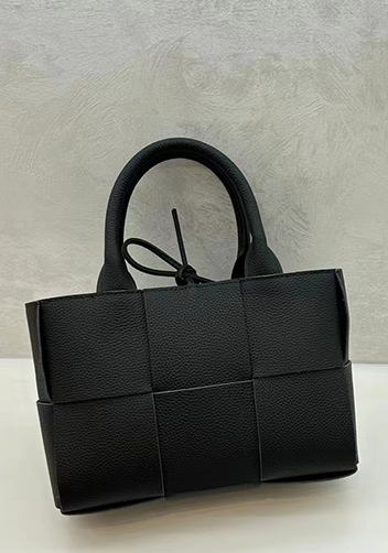 Mia Woven Leather 6 Squares Medium Tote Black