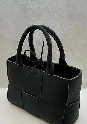 Mia Woven Leather 6 Squares Medium Tote Black