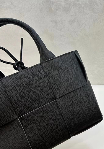 Mia Woven Leather 6 Squares Medium Tote Black