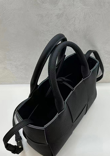 Mia Woven Leather 6 Squares Medium Tote Black