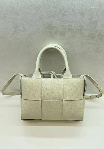 Mia Woven Leather 6 Squares Medium Tote Cream