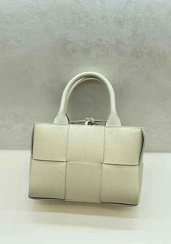 Mia Woven Leather 6 Squares Medium Tote Cream