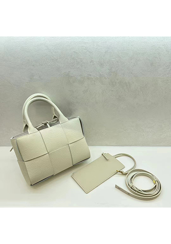 Mia Woven Leather 6 Squares Medium Tote Cream