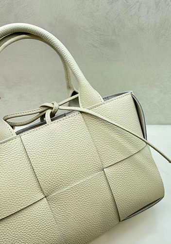 Mia Woven Leather 6 Squares Medium Tote Cream