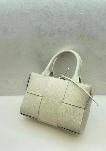 Mia Woven Leather 6 Squares Medium Tote Cream