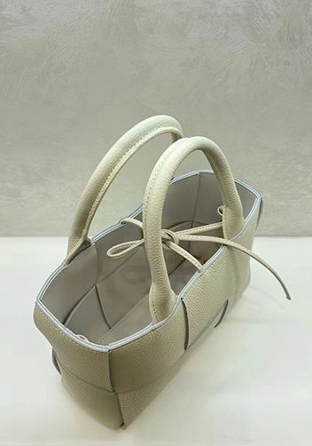 Mia Woven Leather 6 Squares Medium Tote Cream