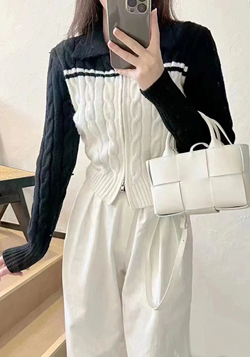 Mia Woven Leather 6 Squares Medium Tote Cream