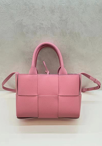 Mia Woven Leather 6 Squares Medium Tote Pink