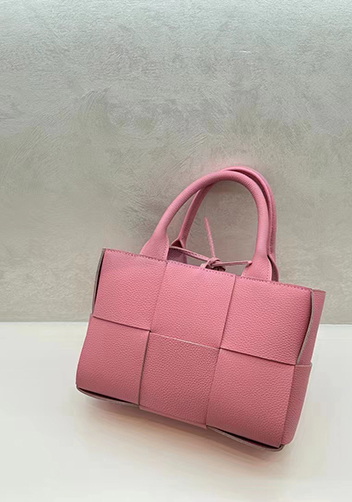 Mia Woven Leather 6 Squares Medium Tote Pink