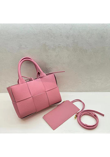 Mia Woven Leather 6 Squares Medium Tote Pink