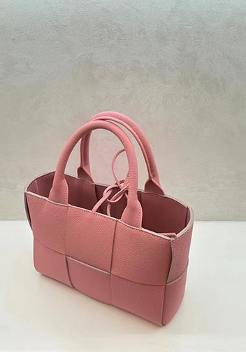 Mia Woven Leather 6 Squares Medium Tote Pink