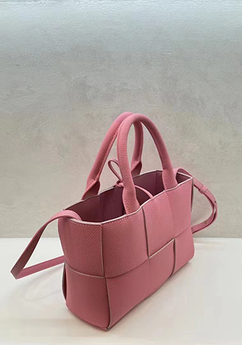 Mia Woven Leather 6 Squares Medium Tote Pink