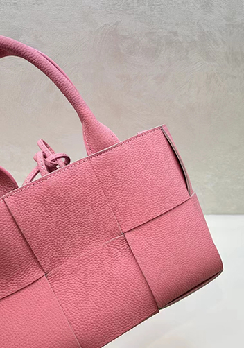 Mia Woven Leather 6 Squares Medium Tote Pink