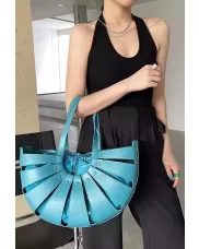 The Coquille Vegan Leather Shoulder Bag Blue