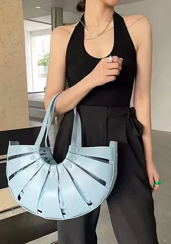 The Coquille Vegan Leather Shoulder Bag Light Blue
