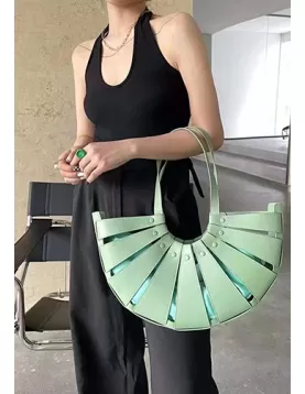 The Coquille Vegan Leather Shoulder Bag Light Green