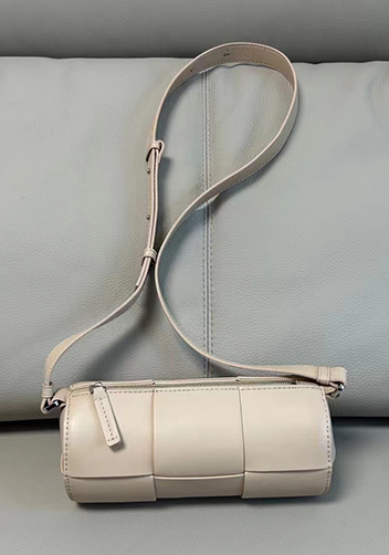 Mia Woven Leather Cylinder Shoulder Bag Beige