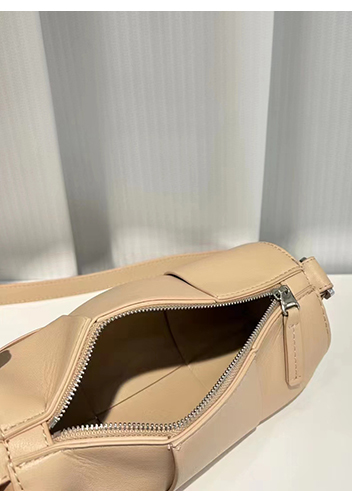 Mia Woven Leather Cylinder Shoulder Bag Beige