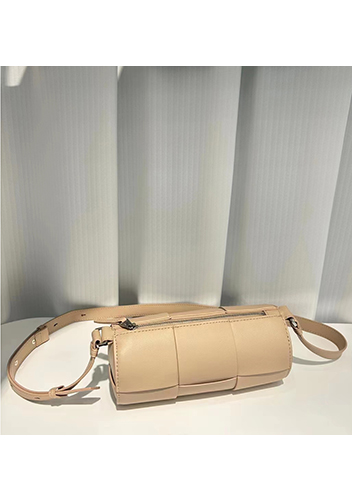 Mia Woven Leather Cylinder Shoulder Bag Beige