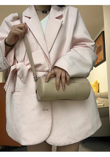 Mia Woven Leather Cylinder Shoulder Bag Beige