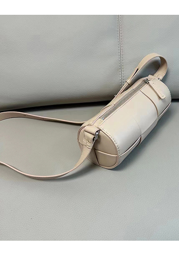 Mia Woven Leather Cylinder Shoulder Bag Beige