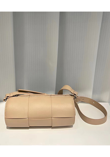 Mia Woven Leather Cylinder Shoulder Bag Beige