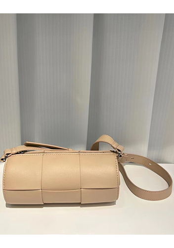 Mia Woven Leather Cylinder Shoulder Bag Beige