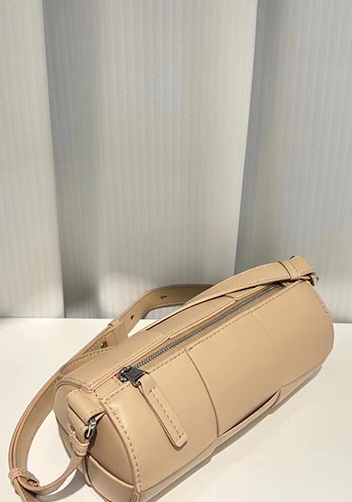 Mia Woven Leather Cylinder Shoulder Bag Beige