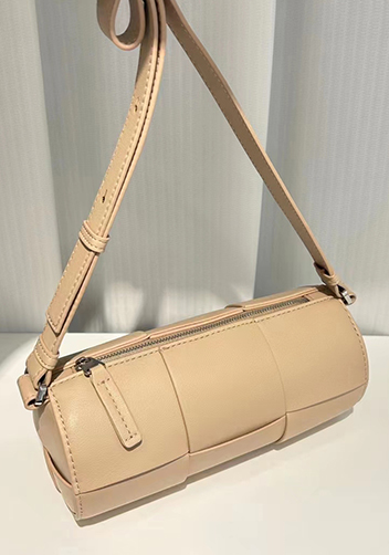 Mia Woven Leather Cylinder Shoulder Bag Beige