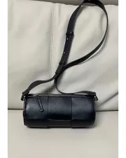 Mia Woven Leather Cylinder Shoulder Bag Black