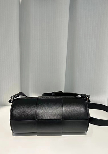 Mia Woven Leather Cylinder Shoulder Bag Black
