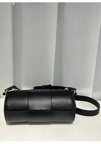 Mia Woven Leather Cylinder Shoulder Bag Black