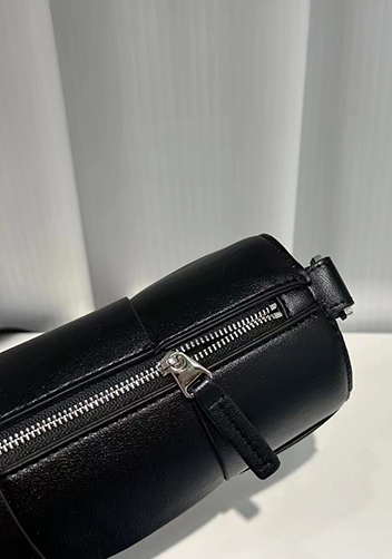 Mia Woven Leather Cylinder Shoulder Bag Black