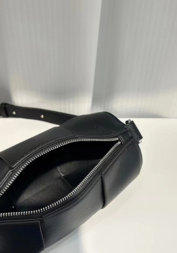 Mia Woven Leather Cylinder Shoulder Bag Black