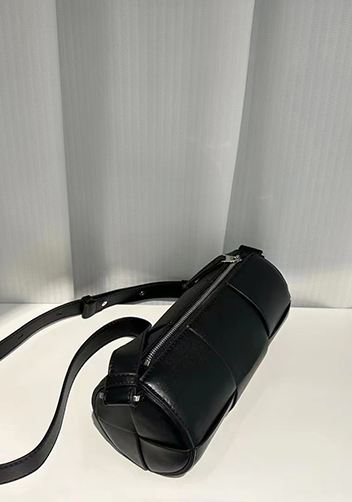 Mia Woven Leather Cylinder Shoulder Bag Black